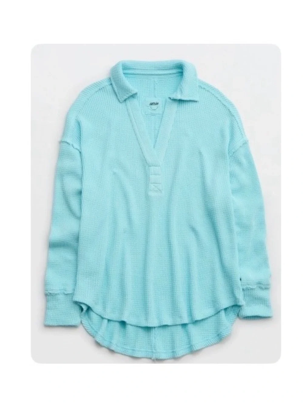 AERIE LUMBERJANE WAFFLEKNIT SET: Polo top sweatshirt with matching shorts